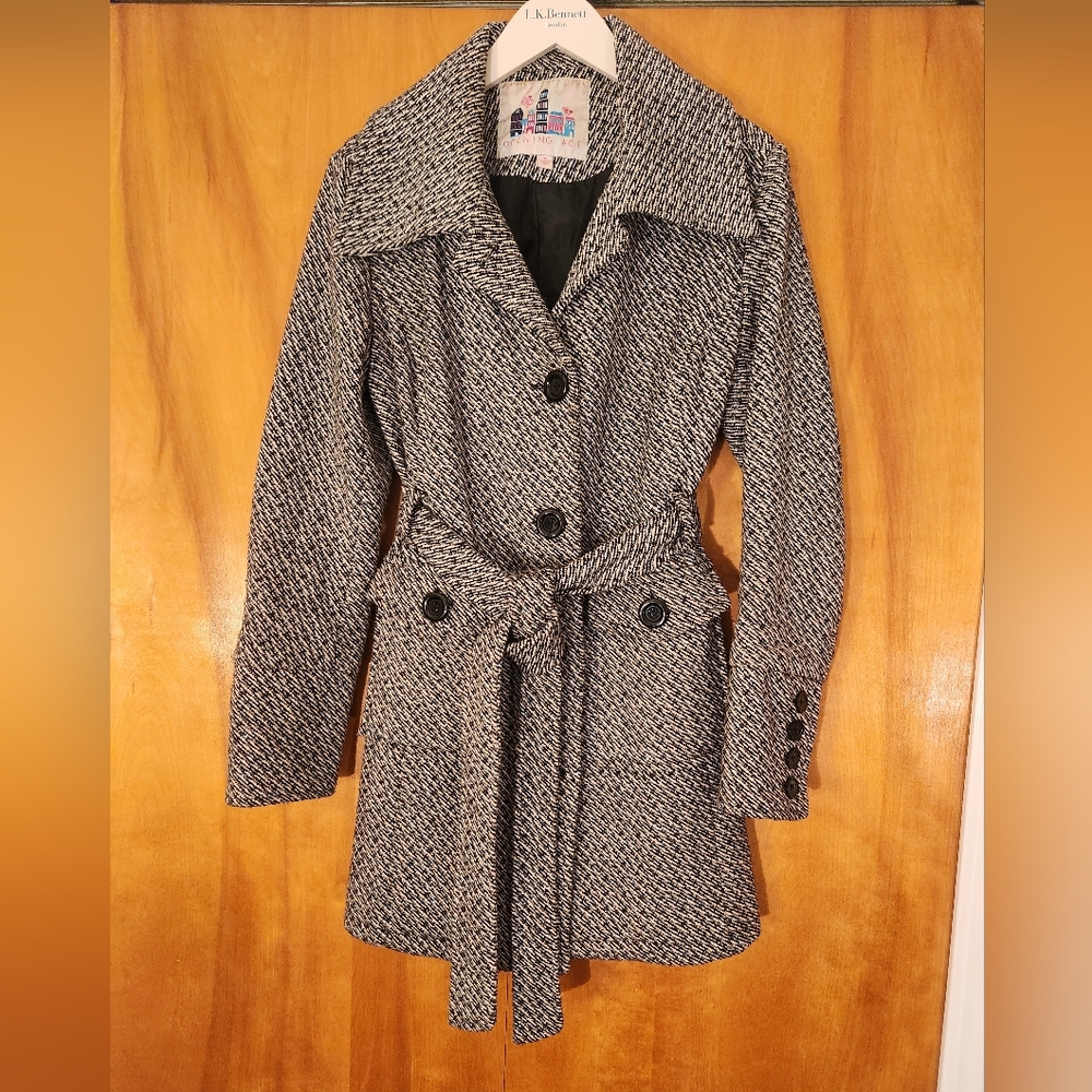 Opening Act Women's A-Line Winter Coat, Black, White, Silver, Knee Length, M